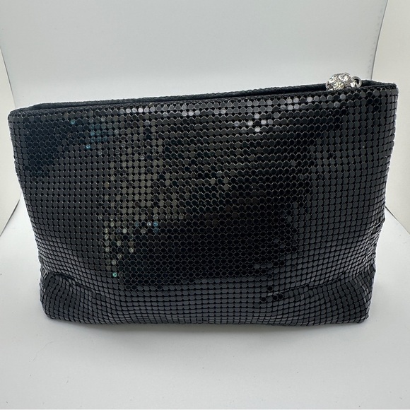 Vintage Neiman Marcus Black Mesh Shiny Chainmail Clutch Purse Rhinestone zipper - Picture 1 of 15